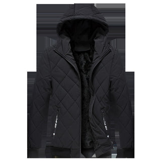 Buy black Men&#39;s Fall Winter Hooded Velvet Cotton Clothes