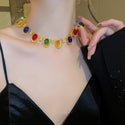 Mid-ancient Elegant Color Oval Necklace  Style Retro