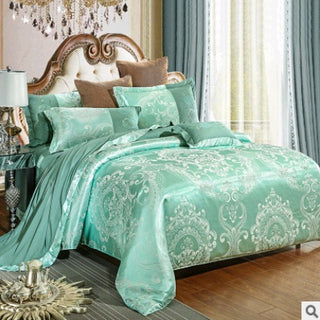 Buy water-green Luxury European Bedding Satin Jacquard Modal Cotton Tencel Set