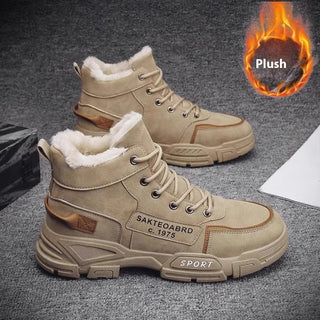 Buy khaki-cotton-shoes Fur Integrated Fleece-lined Warm High Cotton-padded Shoes Men