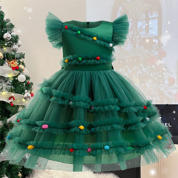 Christmas Party Girl Princess Dress Bow