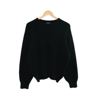 Buy black Solid Color Lazy And Loose Thick Needle Pullover