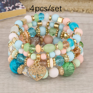 Buy light-mix Multi-layer Hollow Heart Pendant Tassel Bracelet Suit