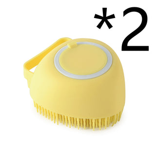Buy yellow-2pc Silicone Dog Bath Massage Gloves Brush Pet Cat Bathroom Cleaning Tool Comb Brush For Dog Can Pour Shampoo Dog Grooming Supplies