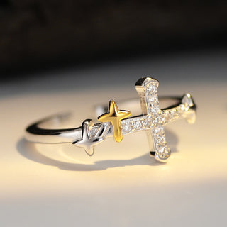 Buy color-matching Simple Sterling Silver Diamond Cross Ring Women