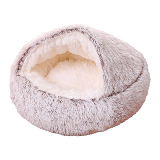 Buy gradient-coffee Deep Sleep Half-pack Semi-enclosed Dual-use Plush Round Pet Bed