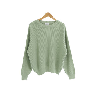 Buy light-fruit-green Solid Color Lazy And Loose Thick Needle Pullover