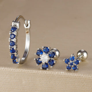 Buy y26270-silver-dark-blue-3pcs Gold Plated Diamond Earrings Micro Inlaid Zircon