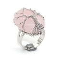 European And American Fashion Exaggerated Natural Crystal Denier Silver Plated Winding Lucky Tree Adjustable Ring