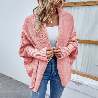 Buy pink New Loose Knitted Sweater Solid Color Bat Sleeve Large Lapel Cardigan