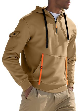 Buy khaki Men's Fleece-lined Casual Sweatshirt Fashion Hoodie