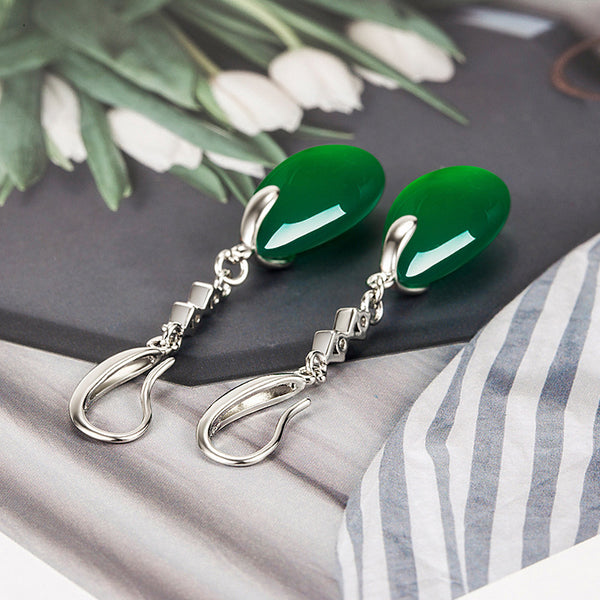 Green Agate Drop-shaped Earrings For Women