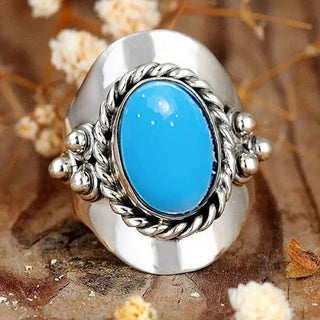 Retro Ring Exaggerated Oval Female Turquoise