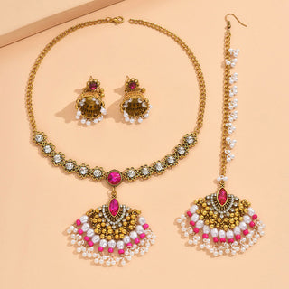 Buy b9025-rose-color Indian Ethnic Style Vintage Gemstone Beads Jewelry Earrings Necklace 2 Pieces Suit