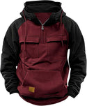 Men's Half Zipper Solid Warm Fleece Sweatshirts Multi Pockets Hooded Jackets