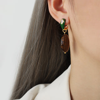 Buy green-glaze-tigereye Retro Style Copper Material Natural Gemstone Pendant Earrings Jewelry