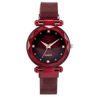 Buy solid-color-red Women&#39;s Starry Quartz Lazy Magnet Strap Iron-absorbing Watch