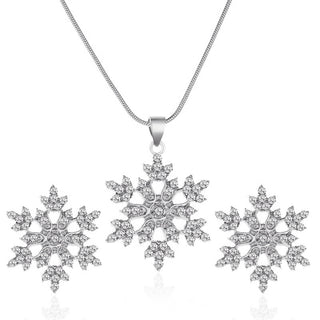 Buy silver 3pcs Snowflake Necklace Set With Rhinestones Earrings And Clavicle Chain Pendant Necklace Valentine&#39;s Day Gift