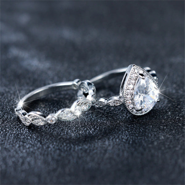 Light Luxury All Match Water Drop Shape Ladies Ring Set