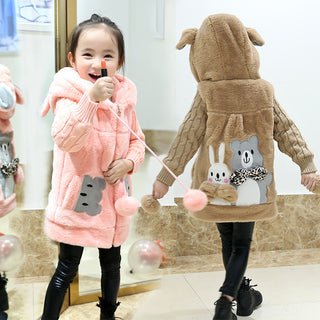 Girl Cute Cartoon Hooded Jacket Girl Warm Woolen Coat