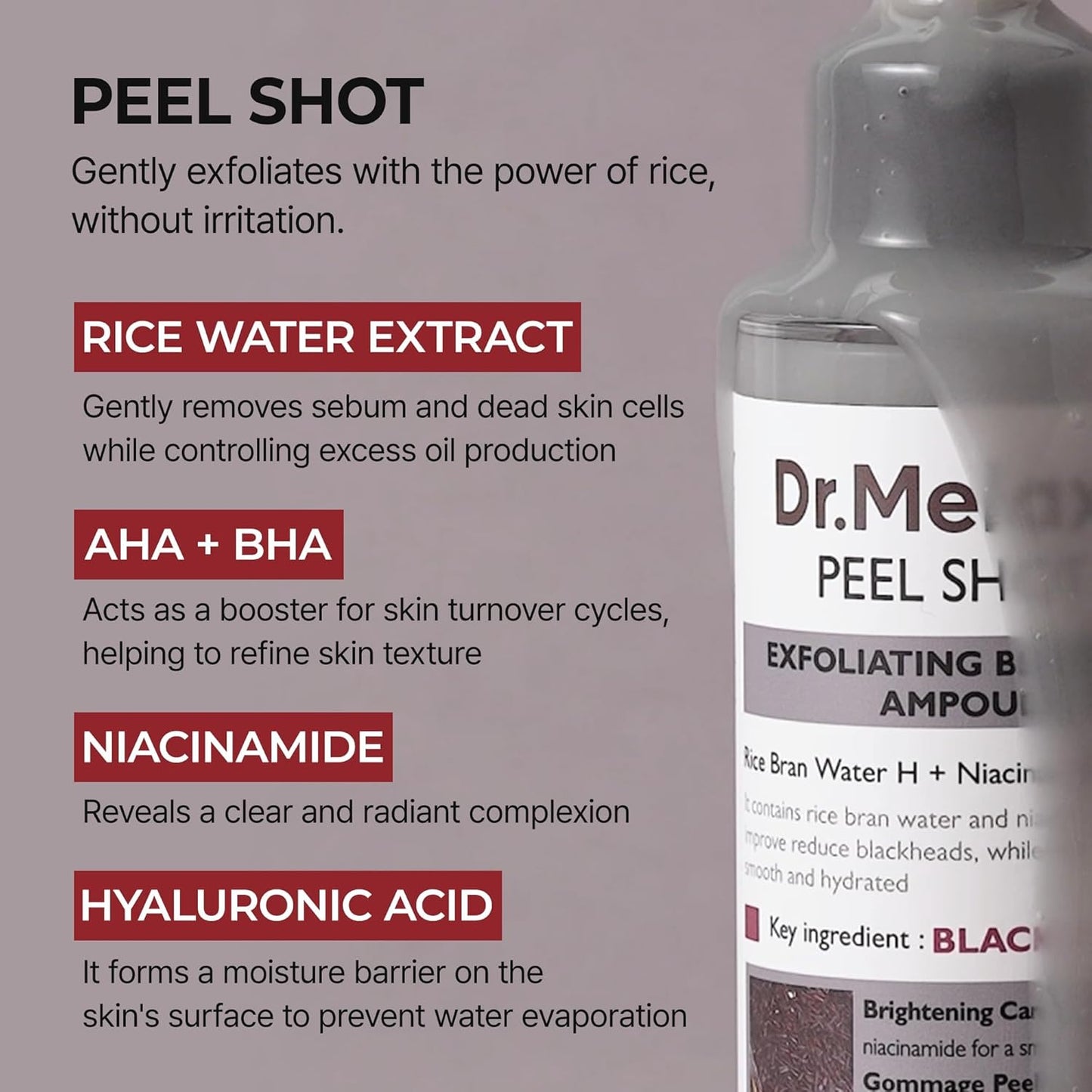 Dr.Melaxin Peel Shot Glow Black Rice Peeling Ampoule (80ml) | AHA, BHA & Rice Water for Gentle Exfoliation & Glowing Skin