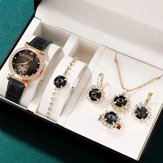 Buy black-watch-suit Fashion Watch Gift Suit Quartz Watch Necklace Bracelet Ring Stud Earrings