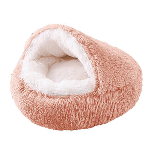 Buy leather-pink Deep Sleep Half-pack Semi-enclosed Dual-use Plush Round Pet Bed