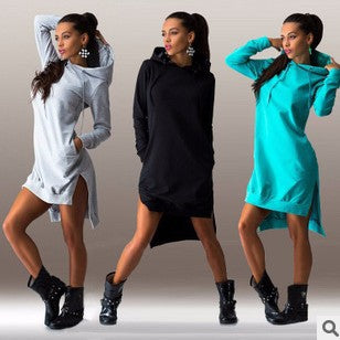 Women's Irregular Hooded Long Sleeve Dress Sweatshirt