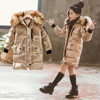 Buy gold Children&#39;s bronzing shiny large fur collar cotton coat