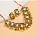 Indian Ethnic Style Vintage Gemstone Beads Jewelry Earrings Necklace 2 Pieces Suit