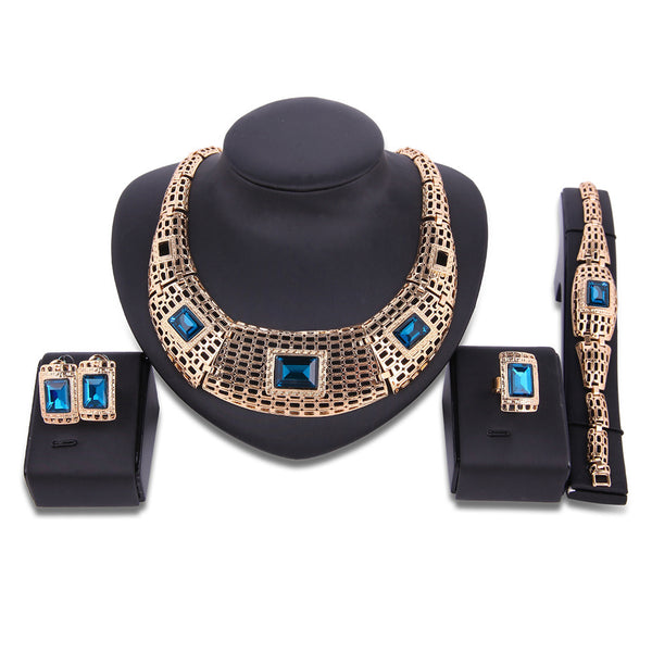 new electroplating alloy gemstone jewelry set, bridal jewelry four sets of factory direct sales