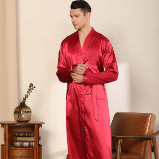 Buy wine-red Men&#39;s Robe Ultra-thin Cardigan Nightgown Loose Plus Size