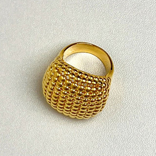 Buy gold Retro Hollow Metal Ball Beads Simple Bracelet Ring