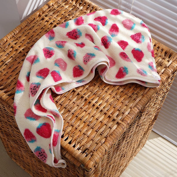 Coral Fleece Strawberry Towels Suit