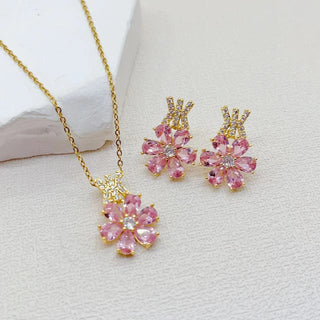 Buy gold Copper Plated Gold Hand Inlaid Pink Water Drop Flower Fashion