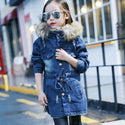 Denim trench coat with velvet padded waist