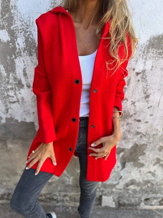 Buy red Women&#39;s Single-Breasted Cardigan Fashion Loose Solid Color Jacket