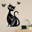 Quartz wall clock bedroom living room wall clock creative cute black cat wall sticker clock