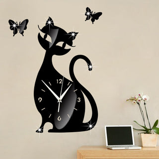 Buy black-mirror-opp Quartz wall clock bedroom living room wall clock creative cute black cat wall sticker clock