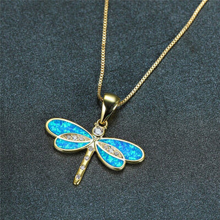 Simulated Opal Dragonfly Ladies' Pendant Necklace