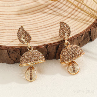 Buy leaf-style-brown Bohemian Style Heart-shaped Diamond Bell-shaped Earrings