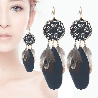 Buy dc13463-black Women&#39;s Casual Versatile Feather Earrings