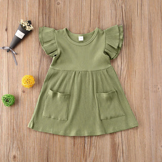 Buy armygreen Girls&#39; Hanging Cotton Flying Sleeve Dress