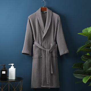 Buy gray Unisex Pure Cotton Long Waffle Bathrobe