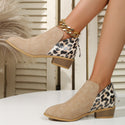 Women's Fashion Leopard Print Chunky Heel Back Zipper Shoes