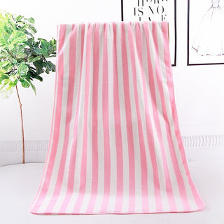 Buy pink Warp Knitted Coral Velvet Wide Stripe Big Towel Wholesale Edging Bath Towel