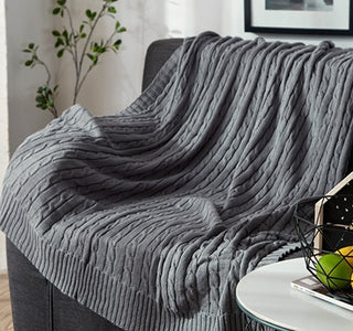 Buy smoke-gray Cotton Solid Knitted Blanket