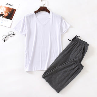 Buy white-and-dark-heather-gray Men&#39;s Ice Silk Modal Short Sleeved Pants Set