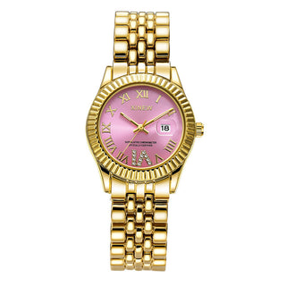 Buy pink-surface Children&#39;s Fashion Casual Alloy Belt Calendar Quartz Watch