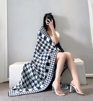 Buy navy-blue Nordic Cashmere Sofa Nap Thin Houndstooth Blanket